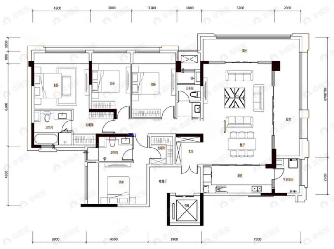 鲁能泰山7号4室2厅3卫户型图