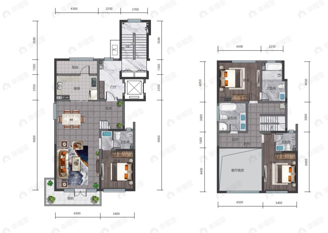 银河国际居住区四期君润府3室2厅4卫户型图