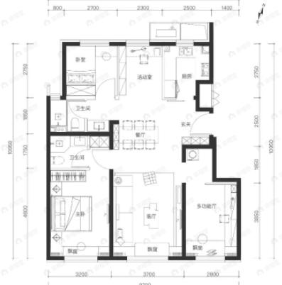 北京城建国誉燕园4室2厅2卫户型图