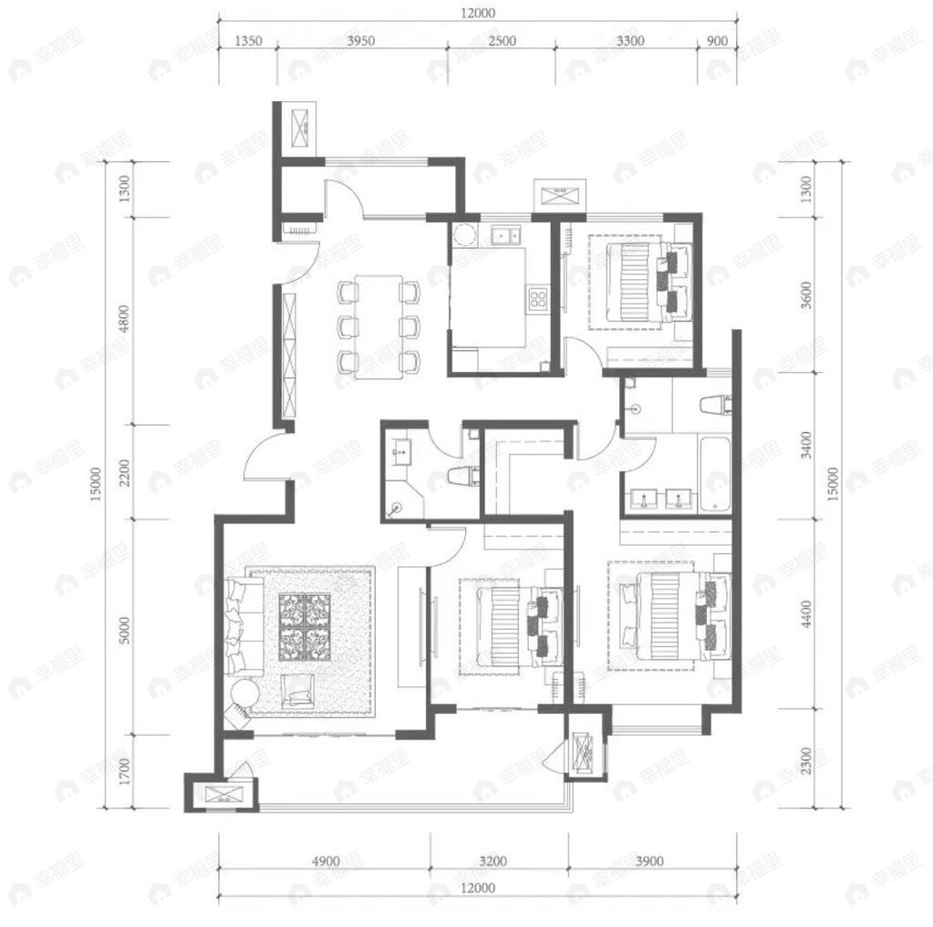檀香府3室2厅2卫户型图