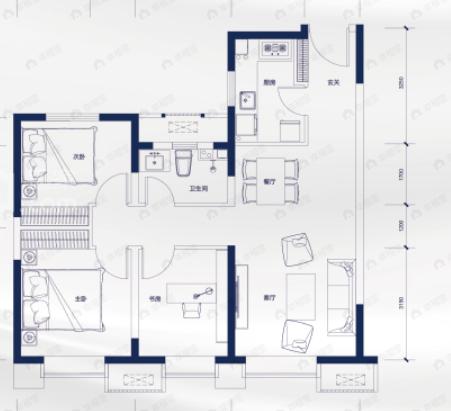 城投华润-凯旋门3室2厅1卫户型图