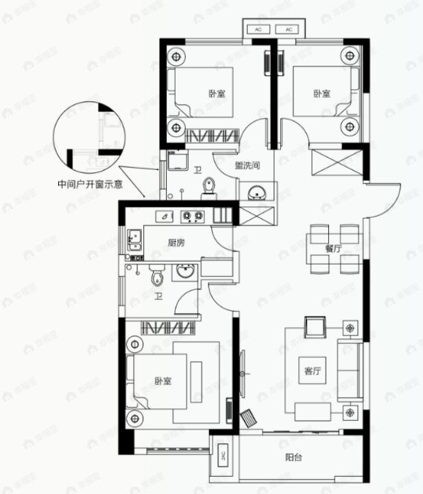 商丘新悦城3室2厅2卫户型图