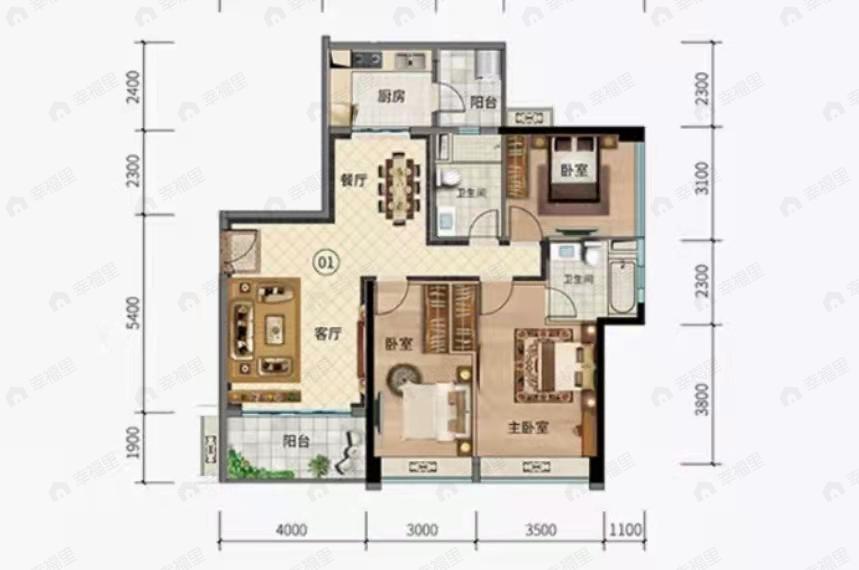 伟腾云星3室2厅2卫户型图