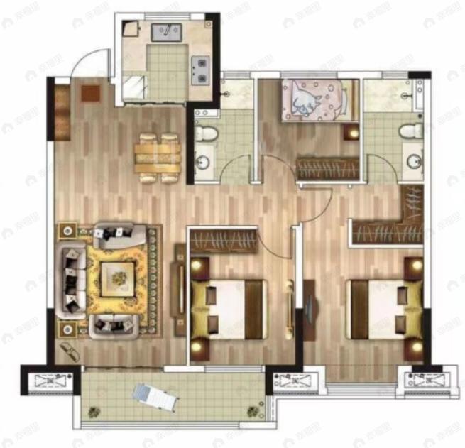 北辰蔚蓝城市3室2厅2卫户型图