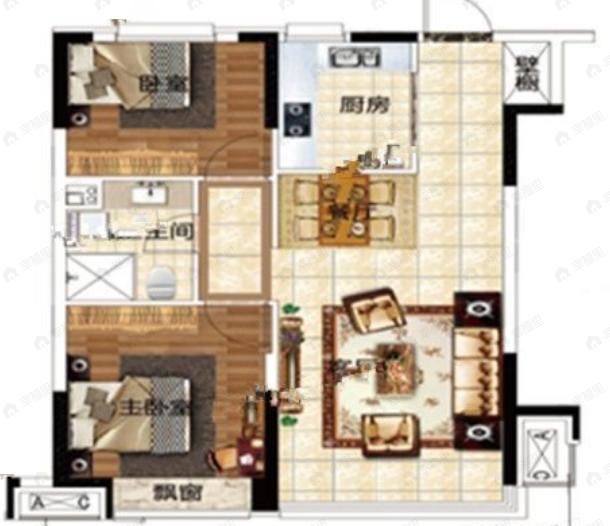 沈阳恒大盛京珺庭2室2厅1卫户型图