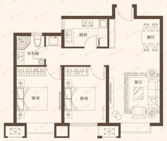 天房北宁公元2室2厅1卫户型图