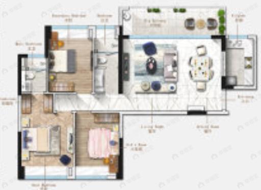 鸿瑞壹品3室2厅2卫户型图
