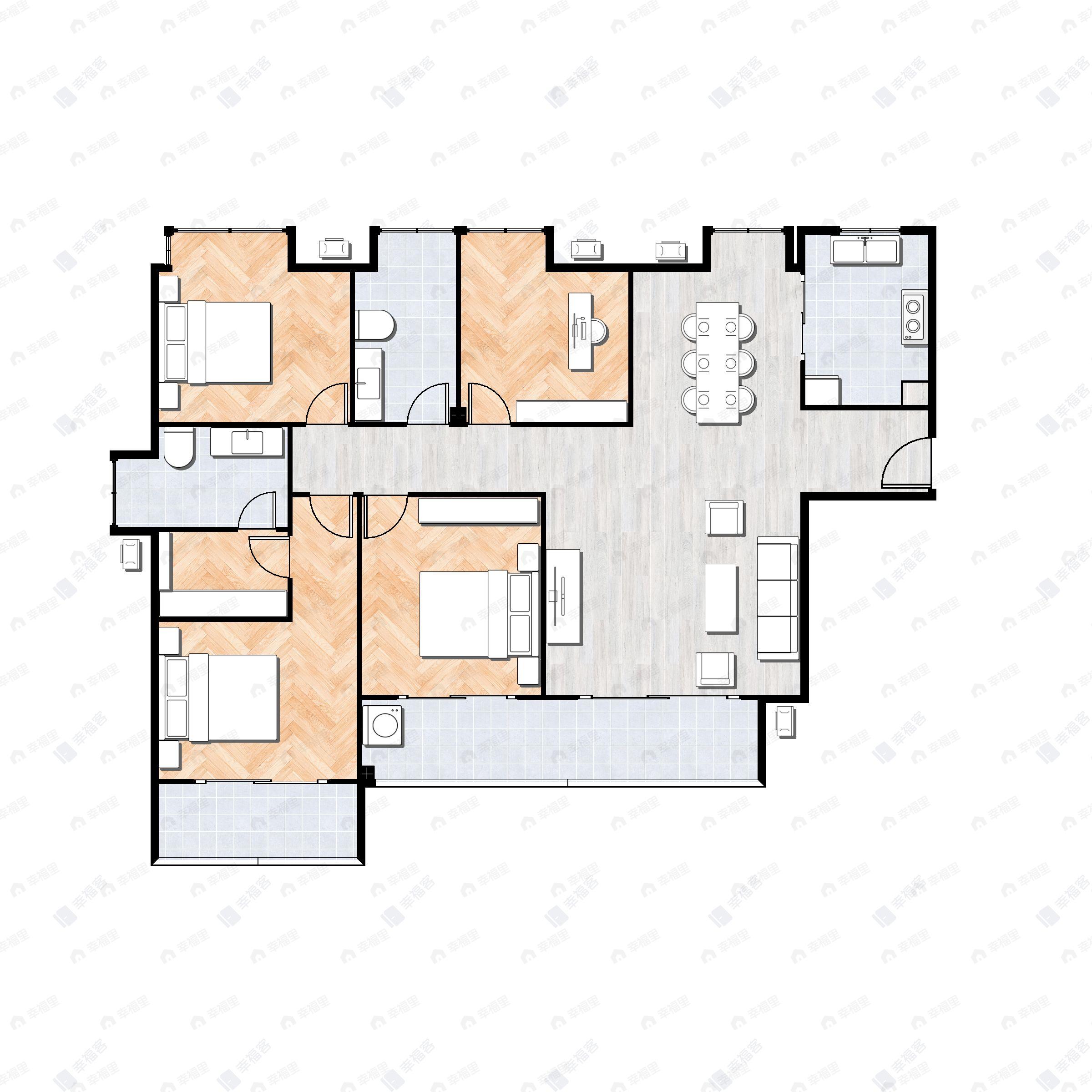 4室2厅2卫建面135平南户型图
