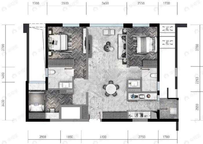 万科翡翠都会3室2厅2卫户型图