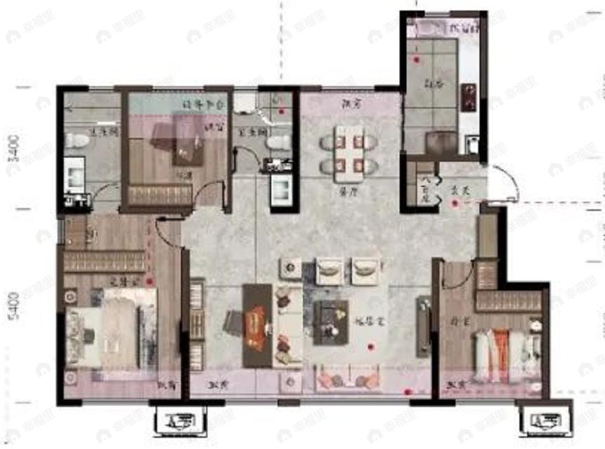 金地九韵风华3室2厅2卫户型图