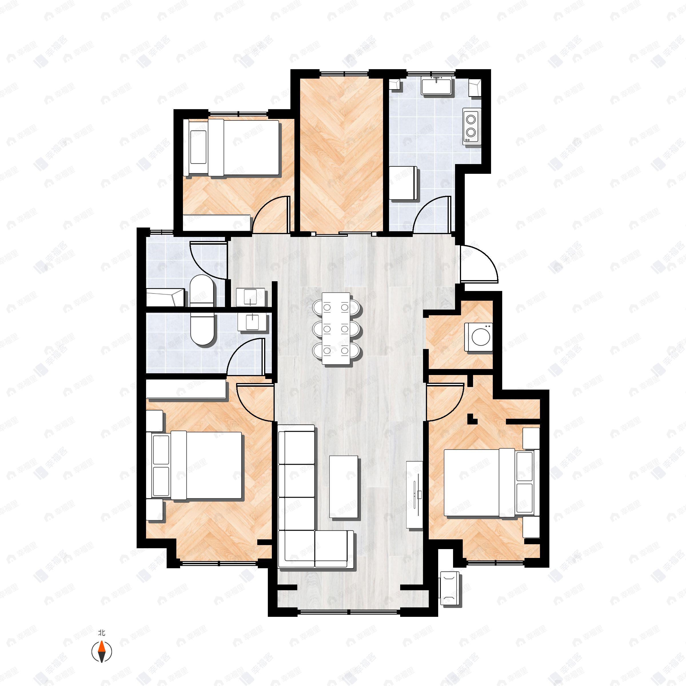 4室2厅2卫建面118平户型图