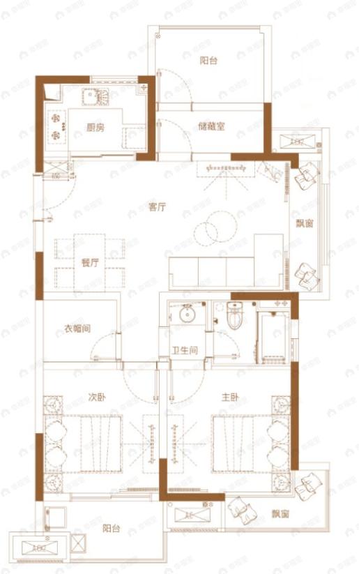 陆家嘴锦绣澜山2室2厅1卫户型图