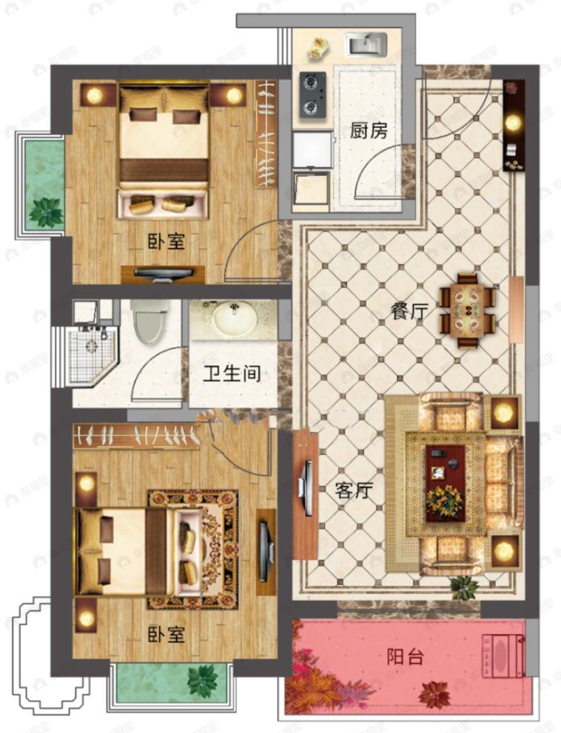 金泰国际名门2室2厅1卫户型图