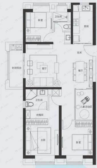 金地长江峯范3室2厅2卫户型图