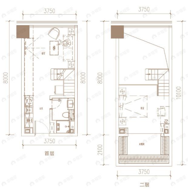 隆基泰和财富中心1室1厅1卫户型图