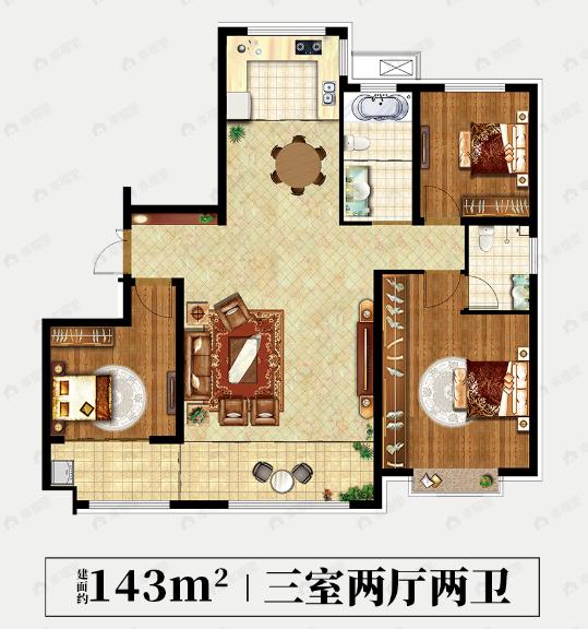 学府名著3室2厅2卫户型图
