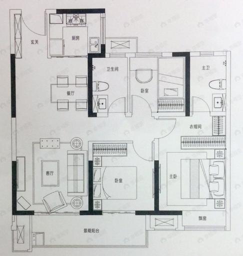 蓝光钰泷府3室2厅2卫户型图