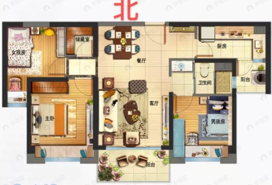 碧桂园香湖湾1号3室2厅1卫户型图