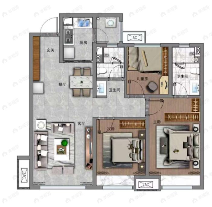 黄冈学府城3室2厅2卫户型图