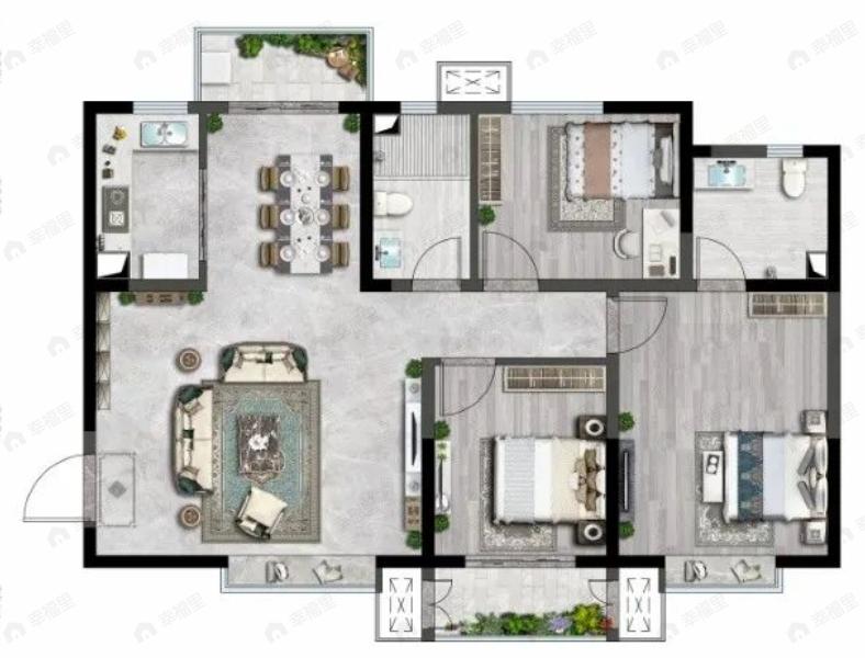 隆源国际城3室2厅2卫户型图