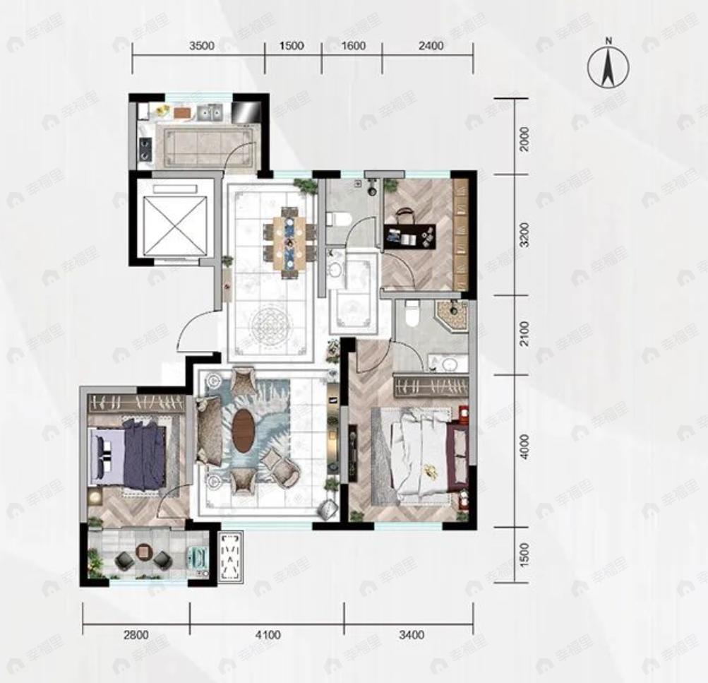 御锦湾3室2厅2卫户型图