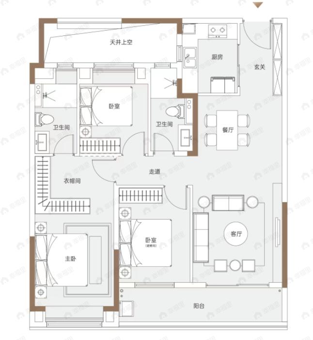 恺德信达樾景臺3室2厅2卫户型图