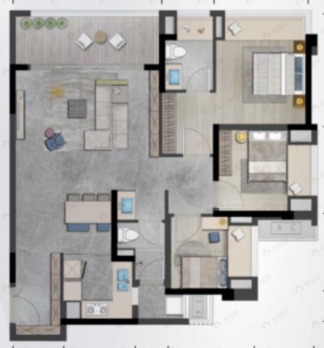 卓越天元3室2厅2卫户型图