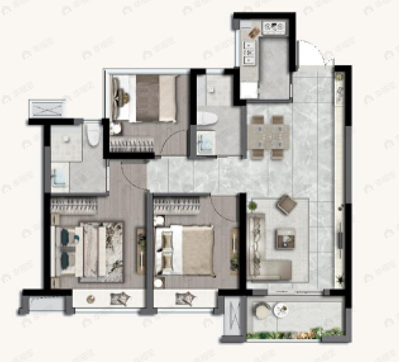 中南玖峰花苑3室2厅2卫户型图