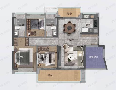 中山粤海城3室2厅2卫户型图