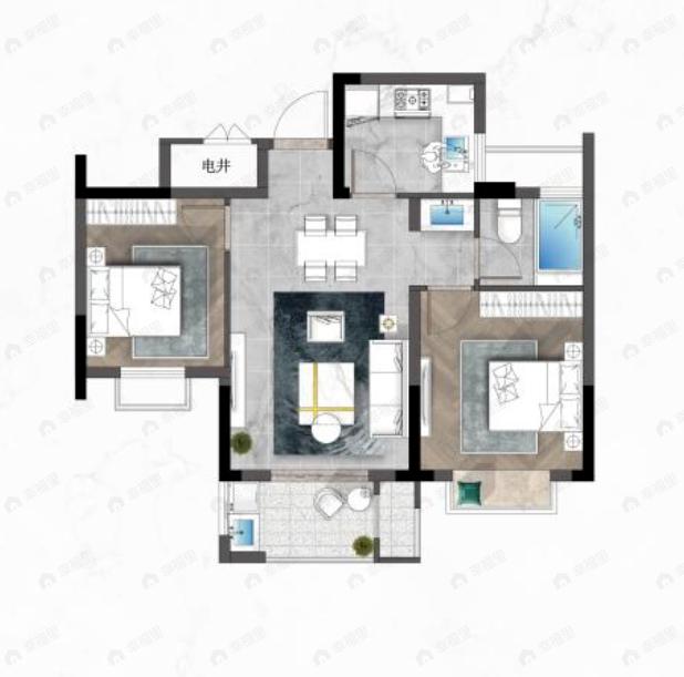 品汇芝华苑2室2厅1卫户型图