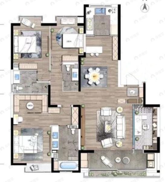 高新诚园3室2厅3卫户型图