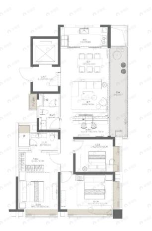 国铁城投国樾滨江3室3厅2卫户型图
