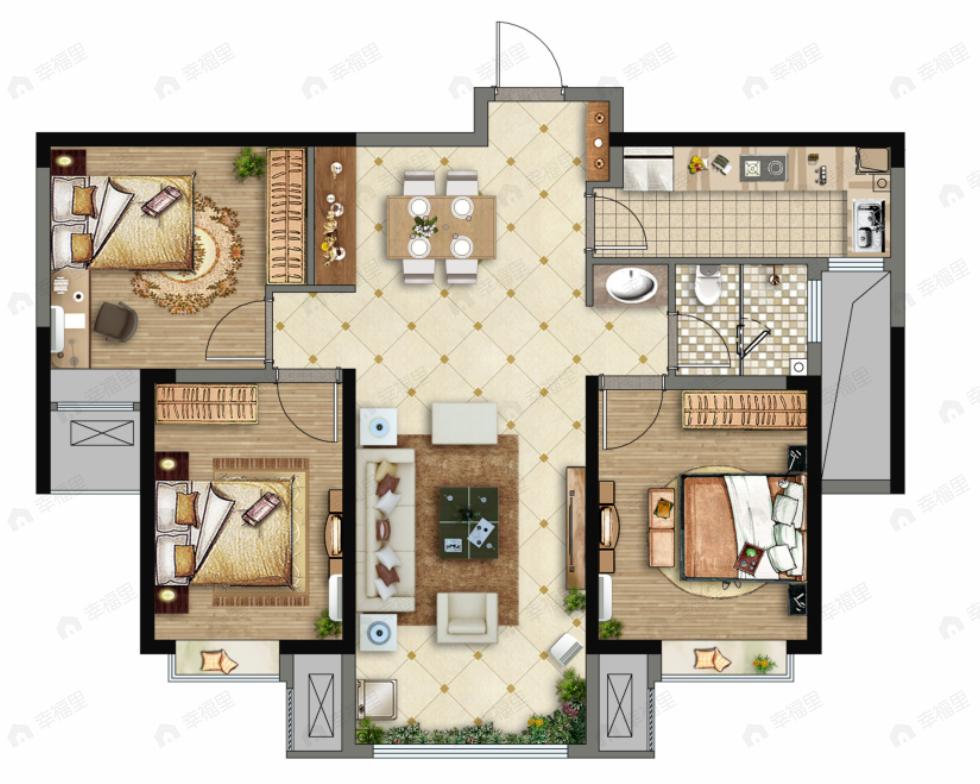 天朗悦玺台3室2厅1卫户型图