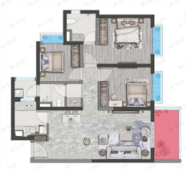 保利城3室2厅2卫户型图