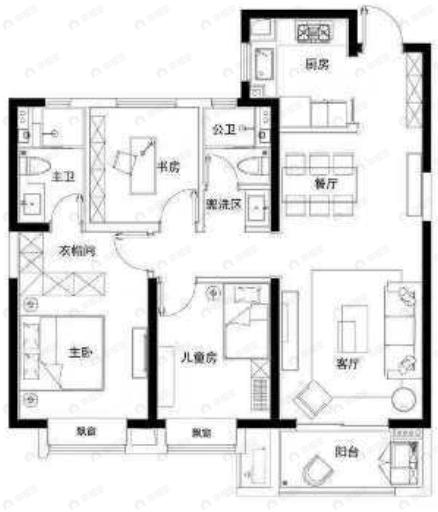 融信时光之城3室2厅2卫户型图