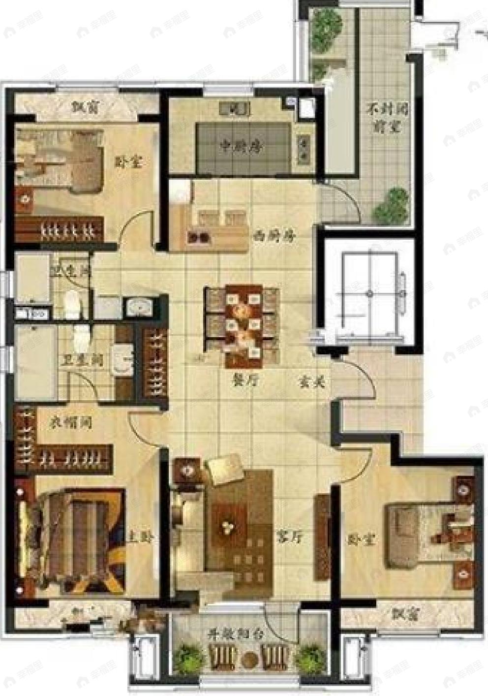 万科翡翠之光3室2厅2卫户型图