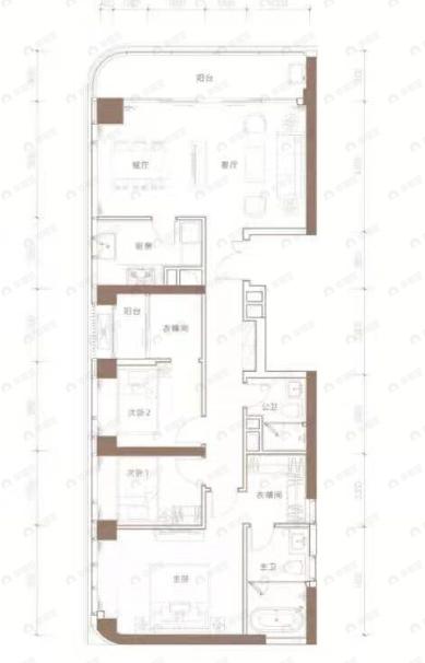 东海富汇豪庭3室2厅2卫户型图