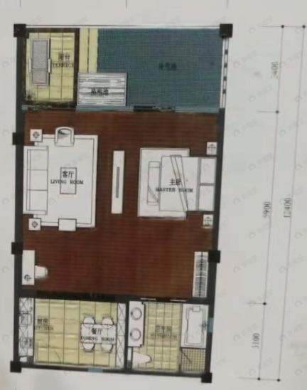 1室1厅1卫建面100平西户型图