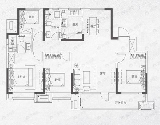 高实城4室2厅2卫户型图