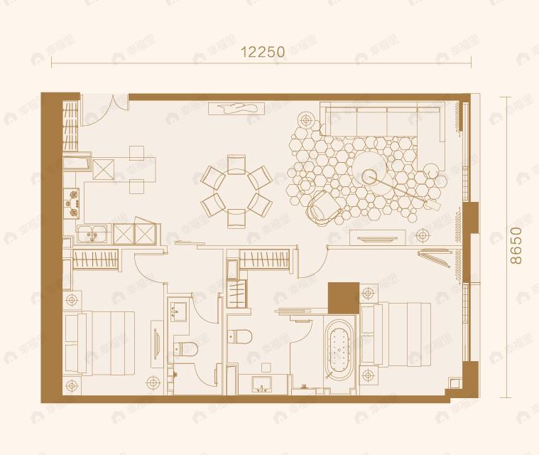 长安太和1室2厅2卫户型图