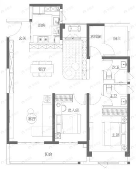 融创城3室2厅2卫户型图
