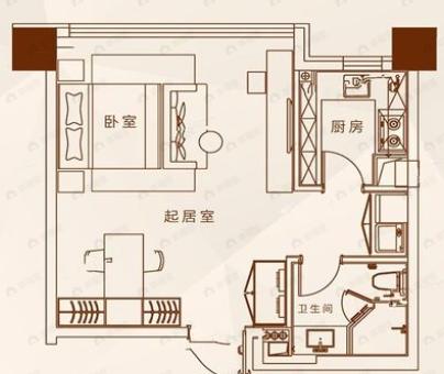 天津湾海景芯苑1室1厅1卫户型图