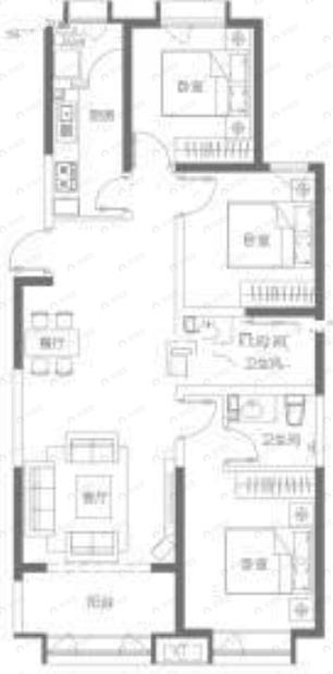 千渡东山晴3室2厅2卫户型图