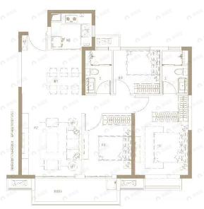 保利天汇3室2厅2卫户型图