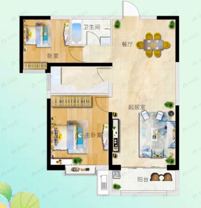 天昱凤凰城四期2室2厅1卫户型图