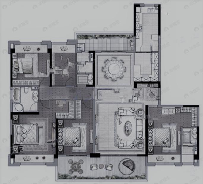 中俊天玺5室2厅3卫户型图