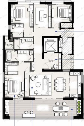 山海湾8号4室2厅3卫户型图