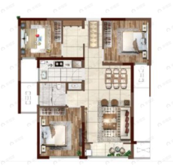 兰州中央公园3室2厅1卫户型图