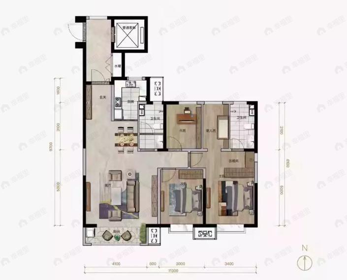 中国铁建景晟学府4室2厅2卫户型图