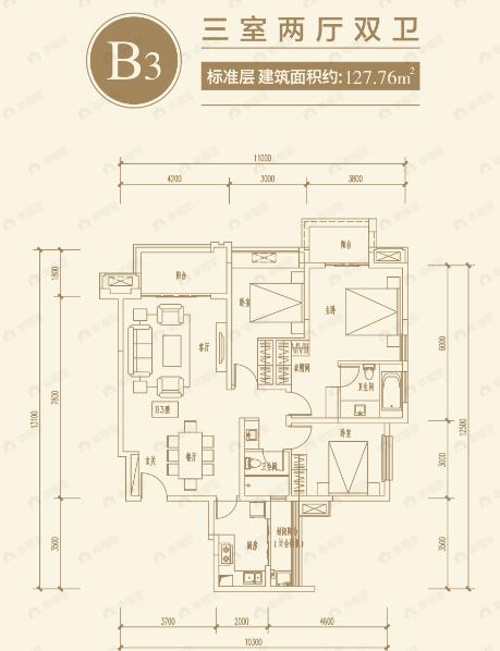 左岸名都3室2厅2卫户型图
